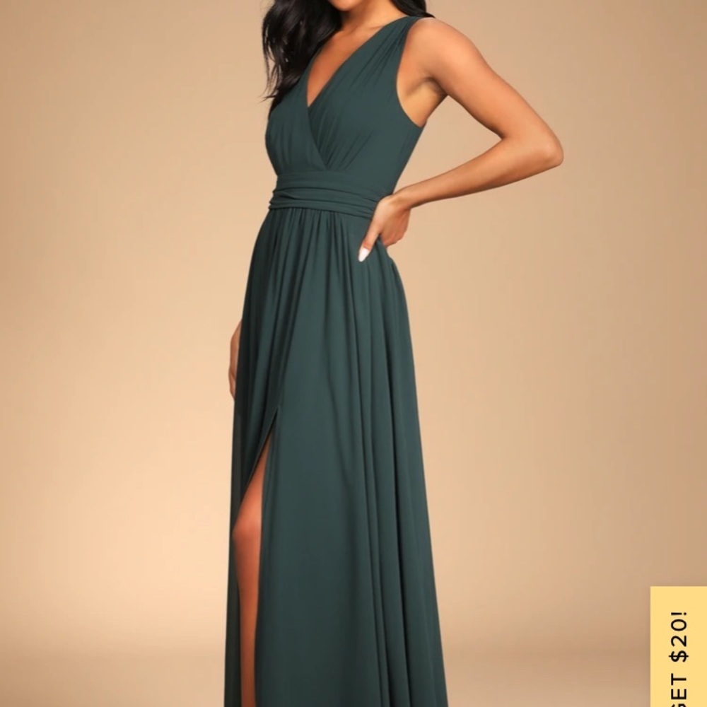 Lulus bridesmaids Thoughts of Hue Emerald Green Surplice Maxi Dress medium - Picture 2 of 14